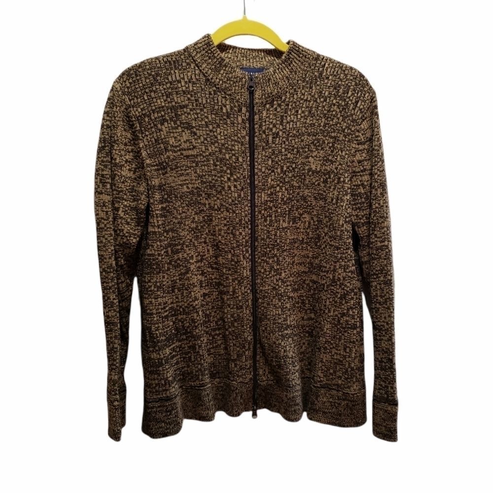 Hillard and Hanson zip sweater, 1X, brown & Tan